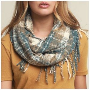 TEAL | Plaid boho fringe infinity scarf